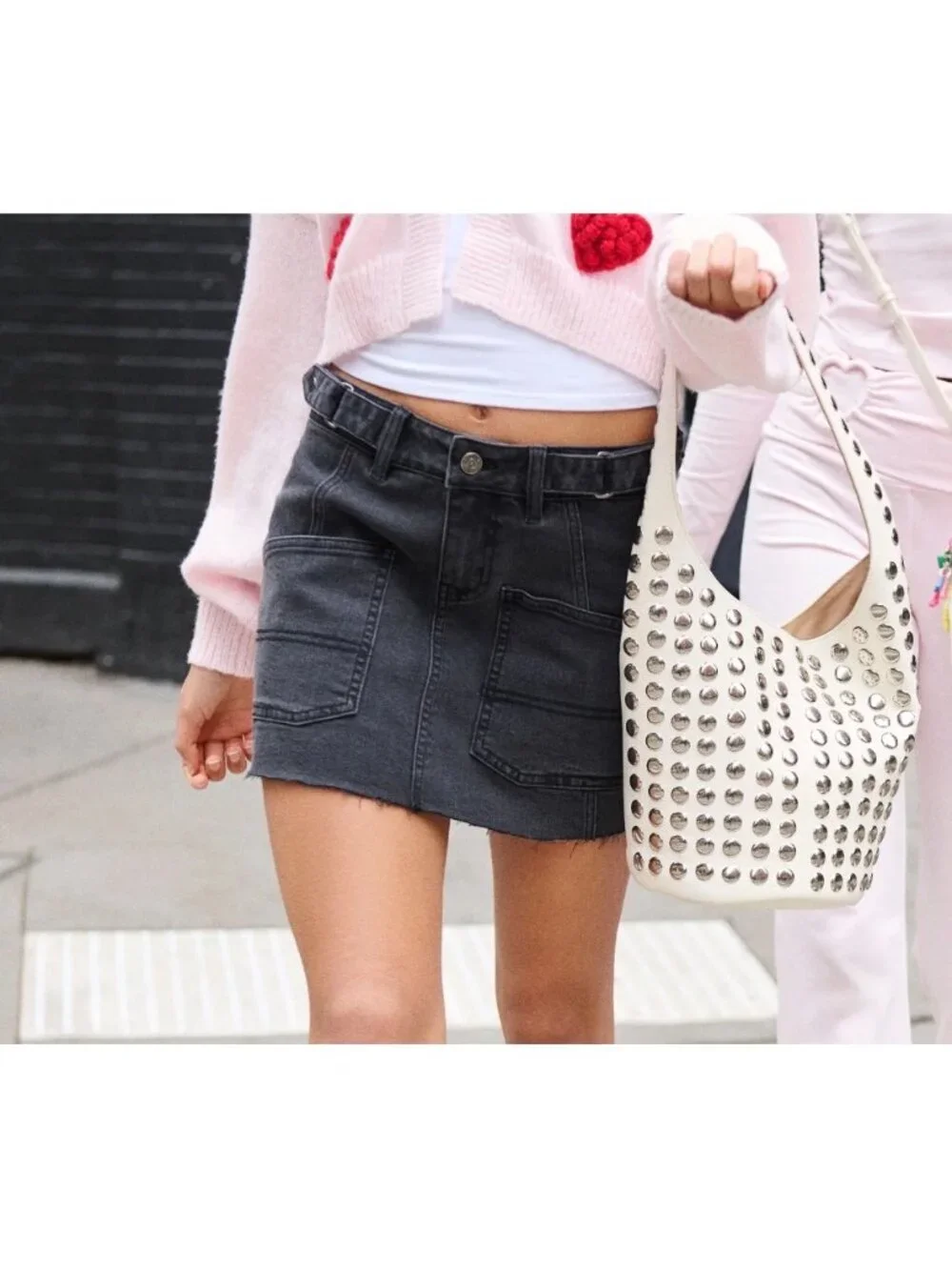 Madden NYC White Studded Hobo Shoulder Bag Faux Leather Silver Studs NWT